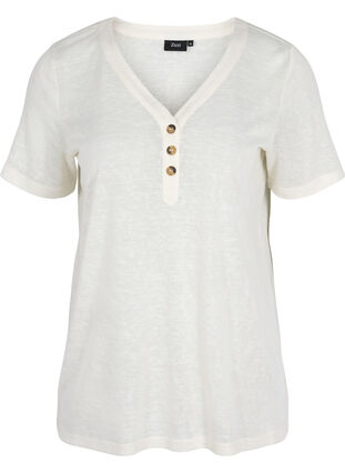Kortærmet t-shirt med knapper , Warm Off-white, Packshot image number 0