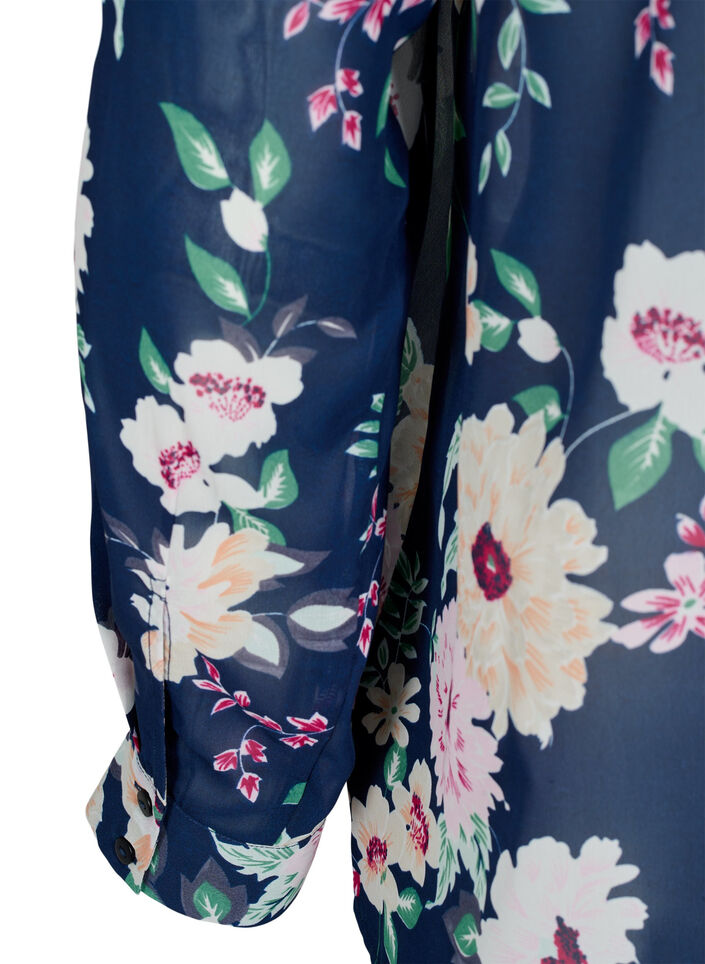 FLASH - Langærmet skjorte med blomsterprint, Navy Flower, Packshot image number 3