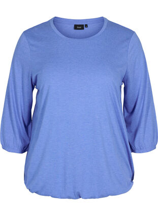 Ensfarvet bluse med 3/4 ærmer, Ultramarine Mel, Packshot image number 0