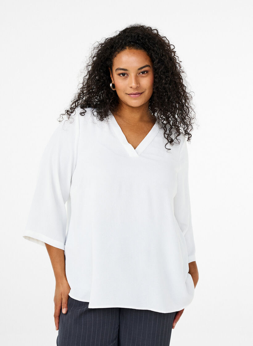 Bluse med 3/4 &aelig;rmer, Vanilla, Model image number 0