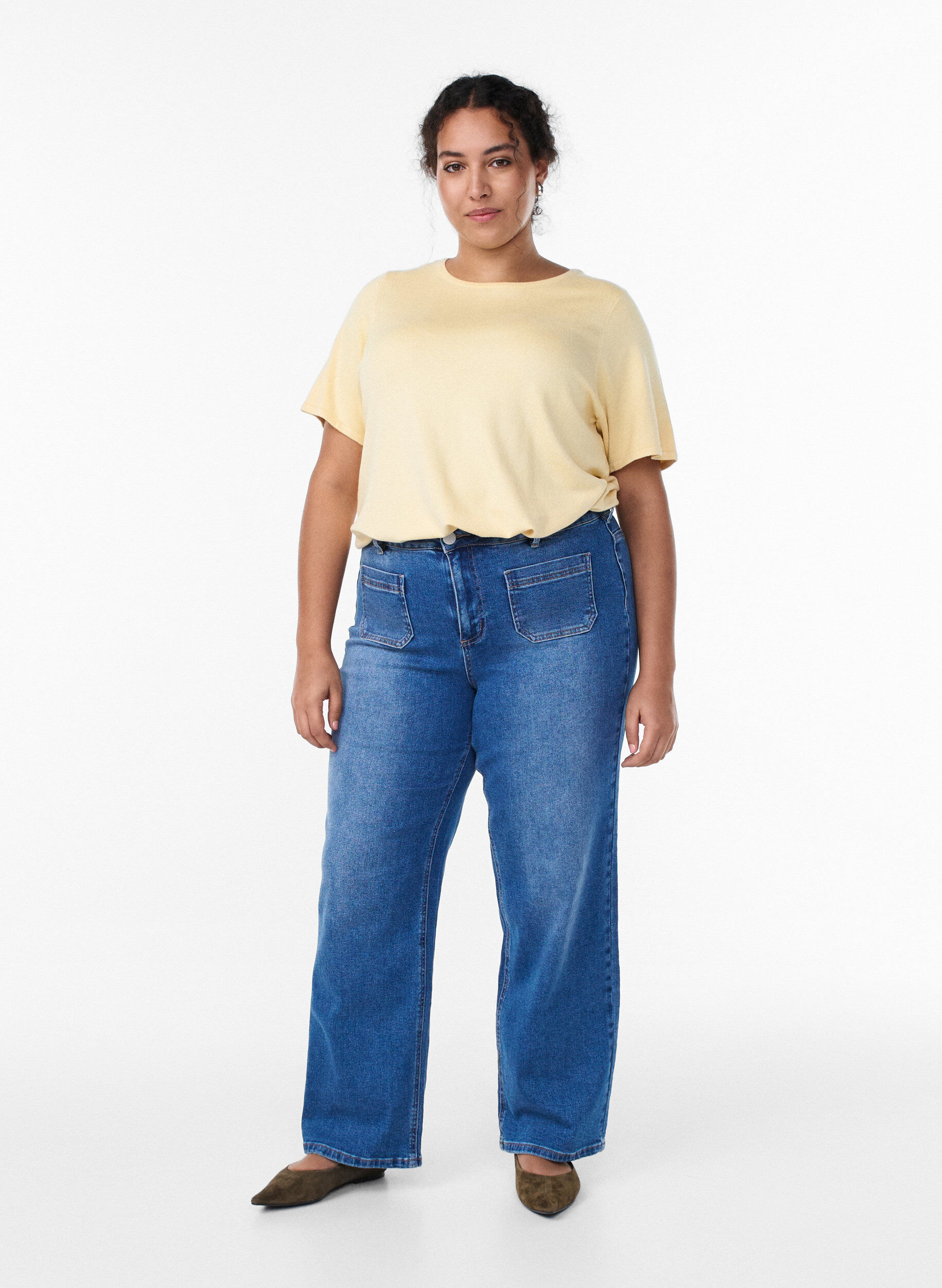 Jeans med forlommer og lige ben, Bl&aring;, Model