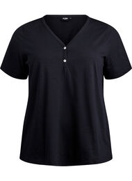 T-shirt med knapdetalje, Sort