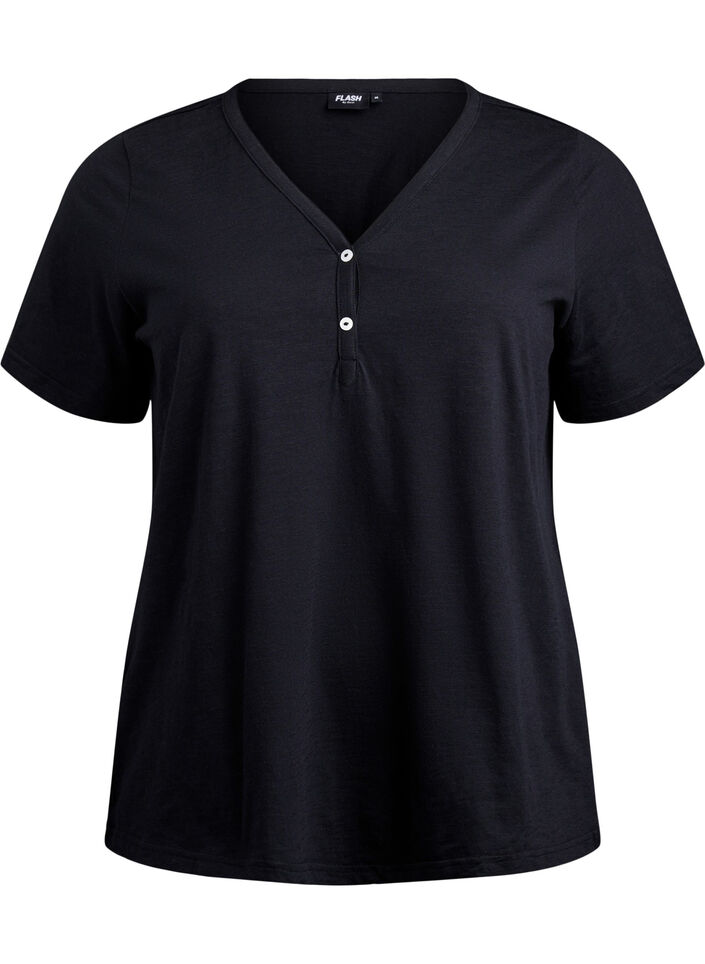 T-shirt med knapdetalje, Sort, Packshot image number 0