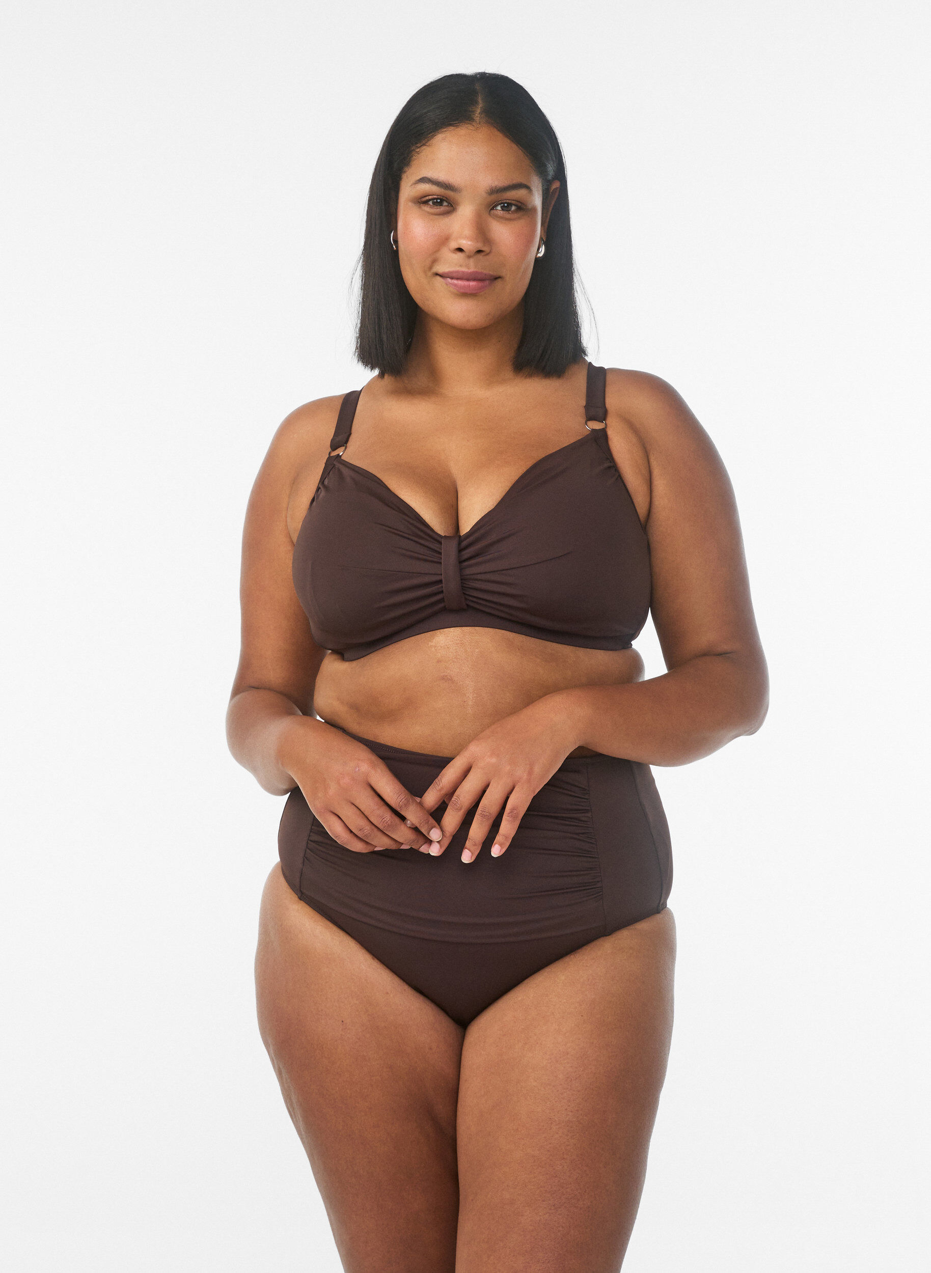 Zizzi Bikini b&oslash;jle bh med draperinger, Brun, Model image number 1