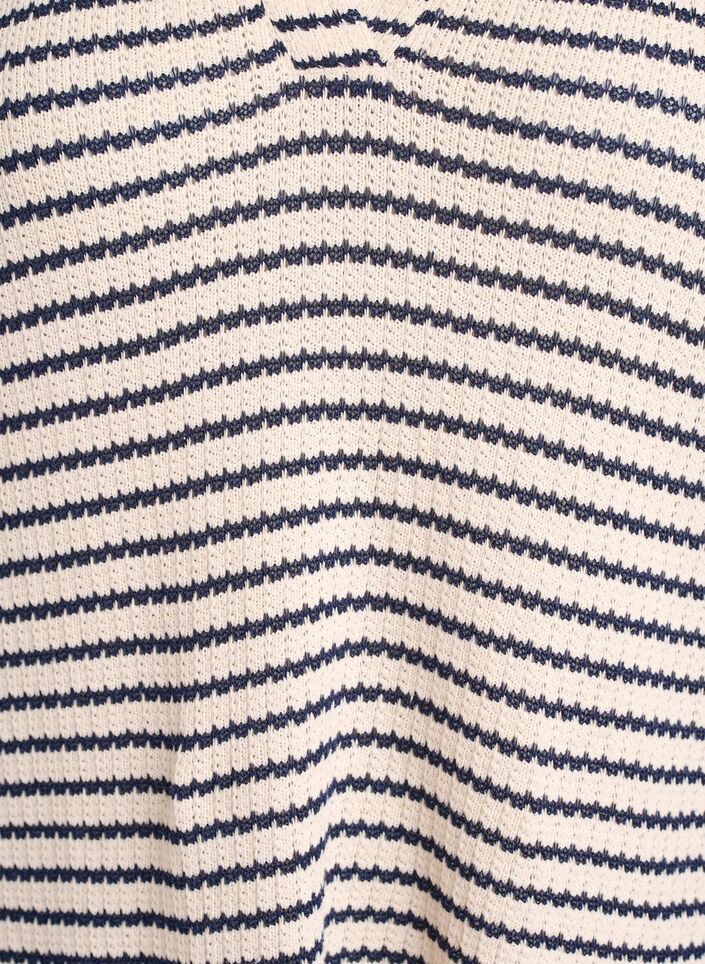 Stribet jerseybluse med krave og V-udsk&aelig;ring, Beige, Packshot image number 2