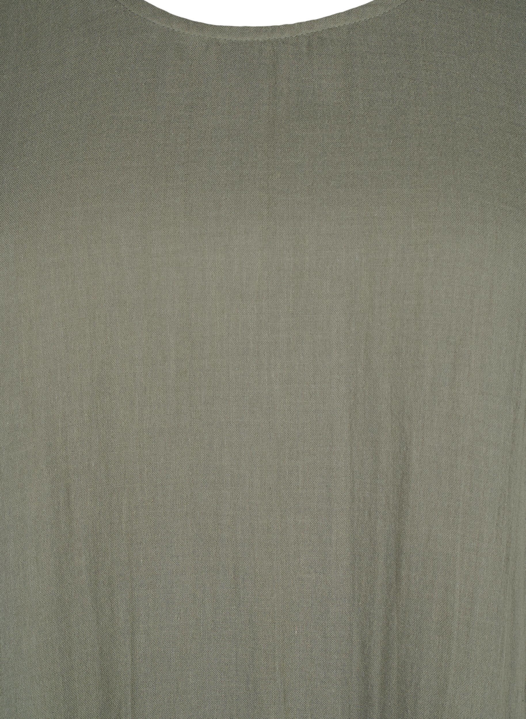 Zizzi Kort&aelig;rmet kjole i bomuld med a-snit, Thyme, Packshot image number 2