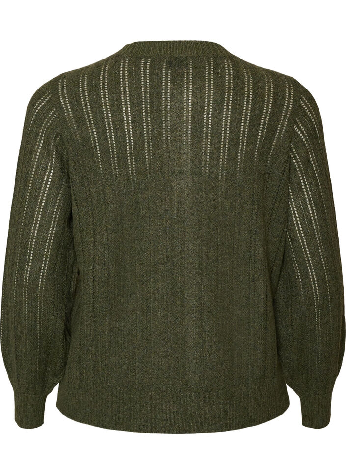 Strikket cardigan med hulm&oslash;nster, Gr&oslash;n, Packshot image number 1