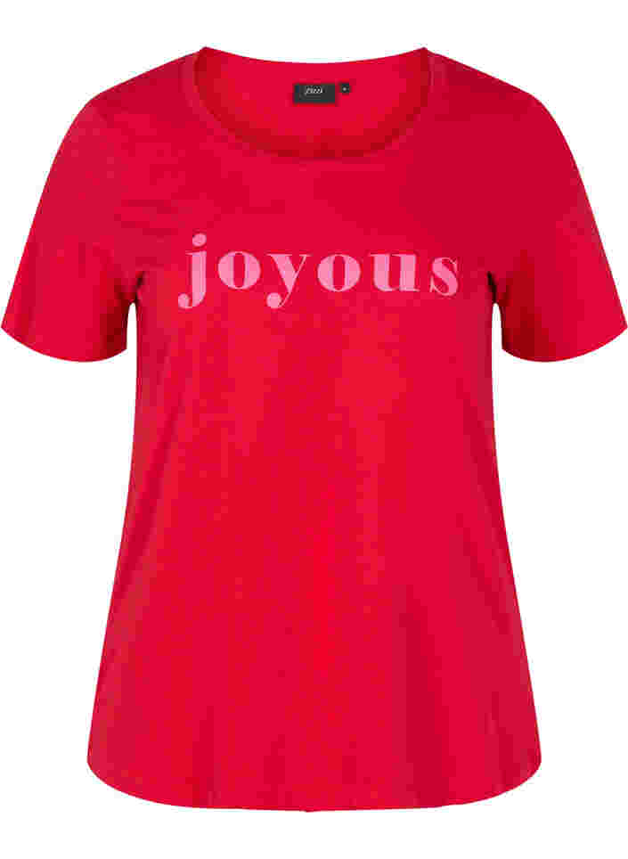Kortærmet bomulds t-shirt med tekstprint, Chinese Red, Packshot image number 0