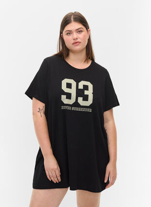 Oversize nat t-shirt i økologisk bomuld, Black w. 93, Model image number 0