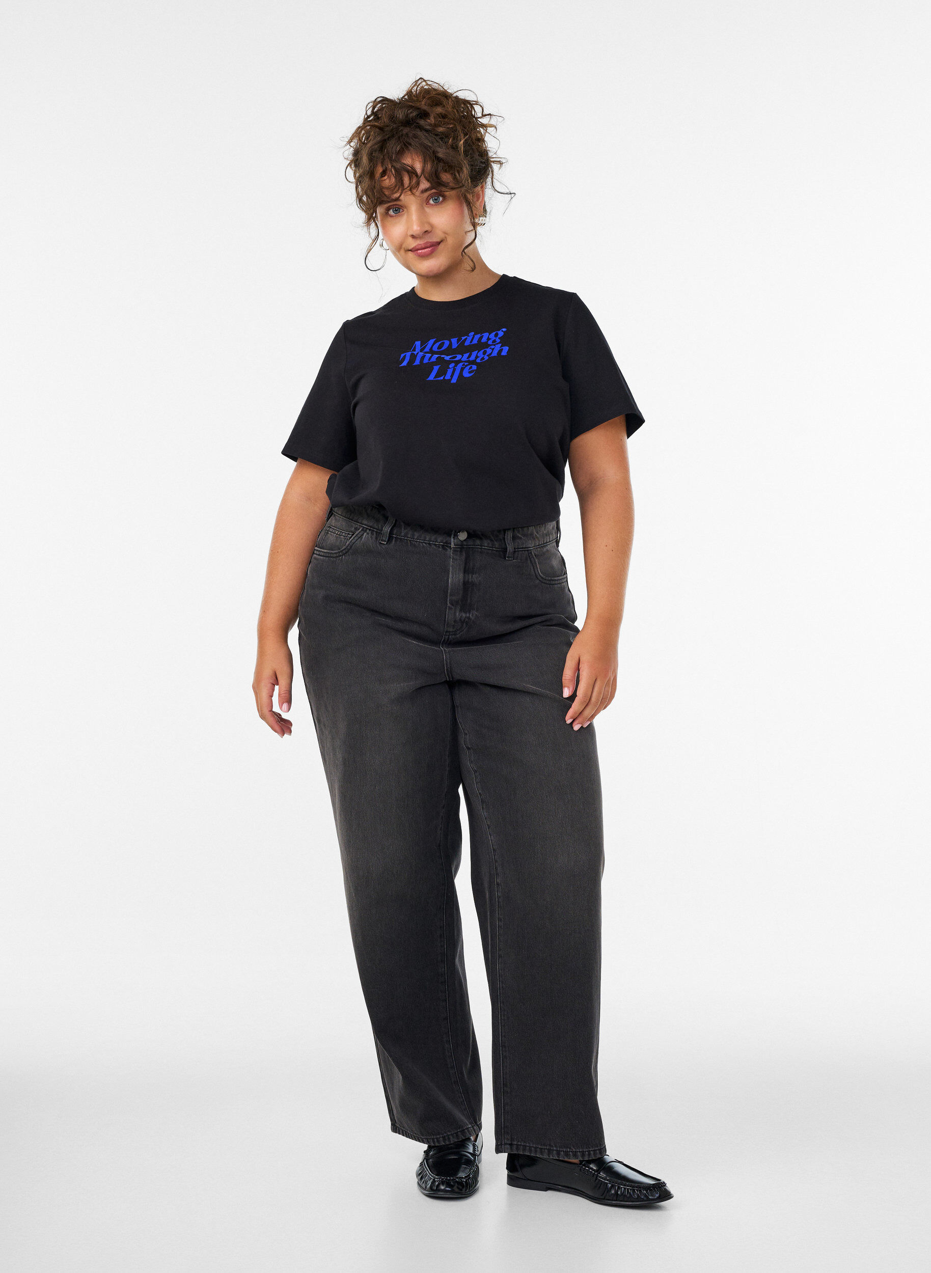 ZizziT-shirt i bomuld med tekstprint, Sort, Model image number 1
