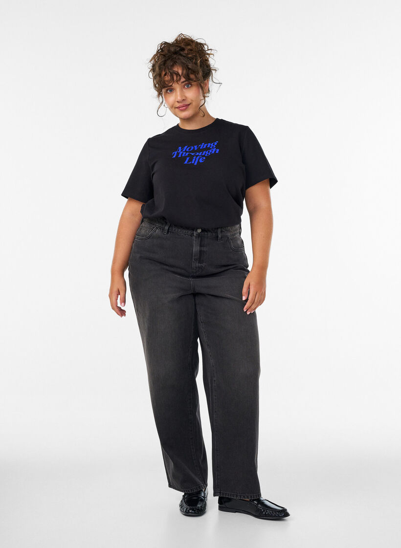 T-shirt i bomuld med tekstprint, Sort, Model image number 1