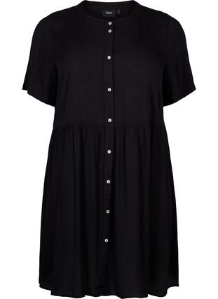 A-formet viskose kjole med korte ærmer, Black, Packshot image number 0