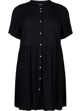 A-formet viskose kjole med korte ærmer, Black, Packshot image number 0