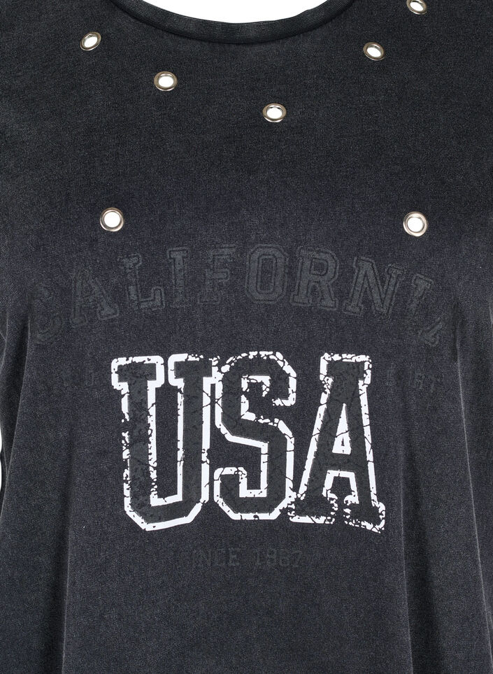 T-shirt med eyelets og print, Grey Washed , Packshot image number 2