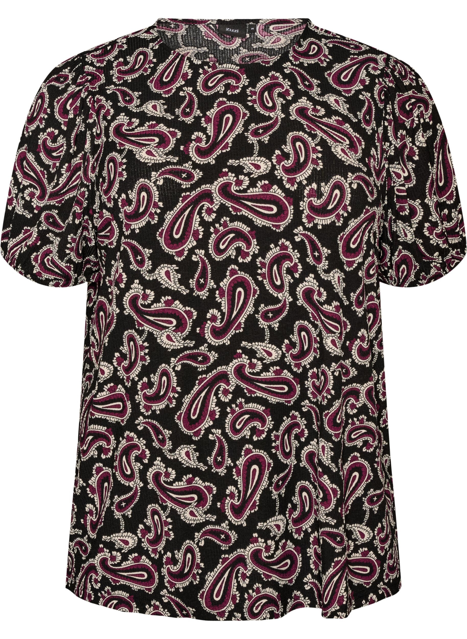 Bluse med lange &aelig;rmer og paisleyprint