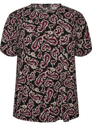 Bluse med korte &aelig;rmer og paisleyprint, M&oslash;rk Bordeaux