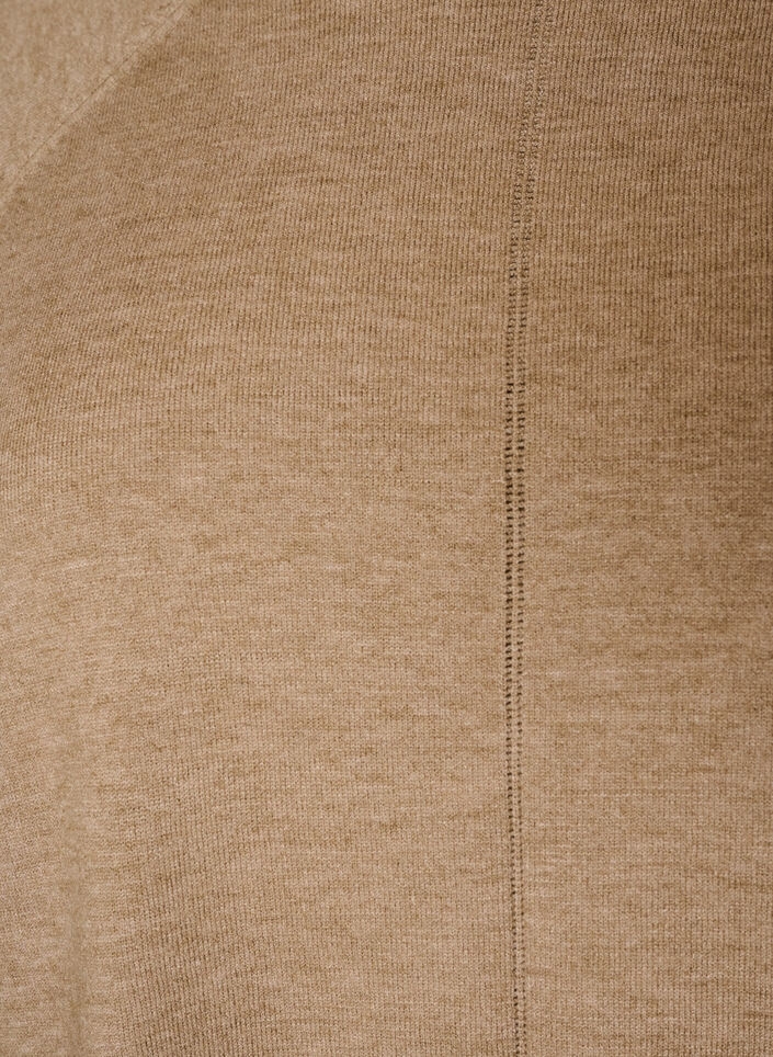 Strikbluse med rund hals og strikket m&oslash;nster, Beige, Packshot image number 2