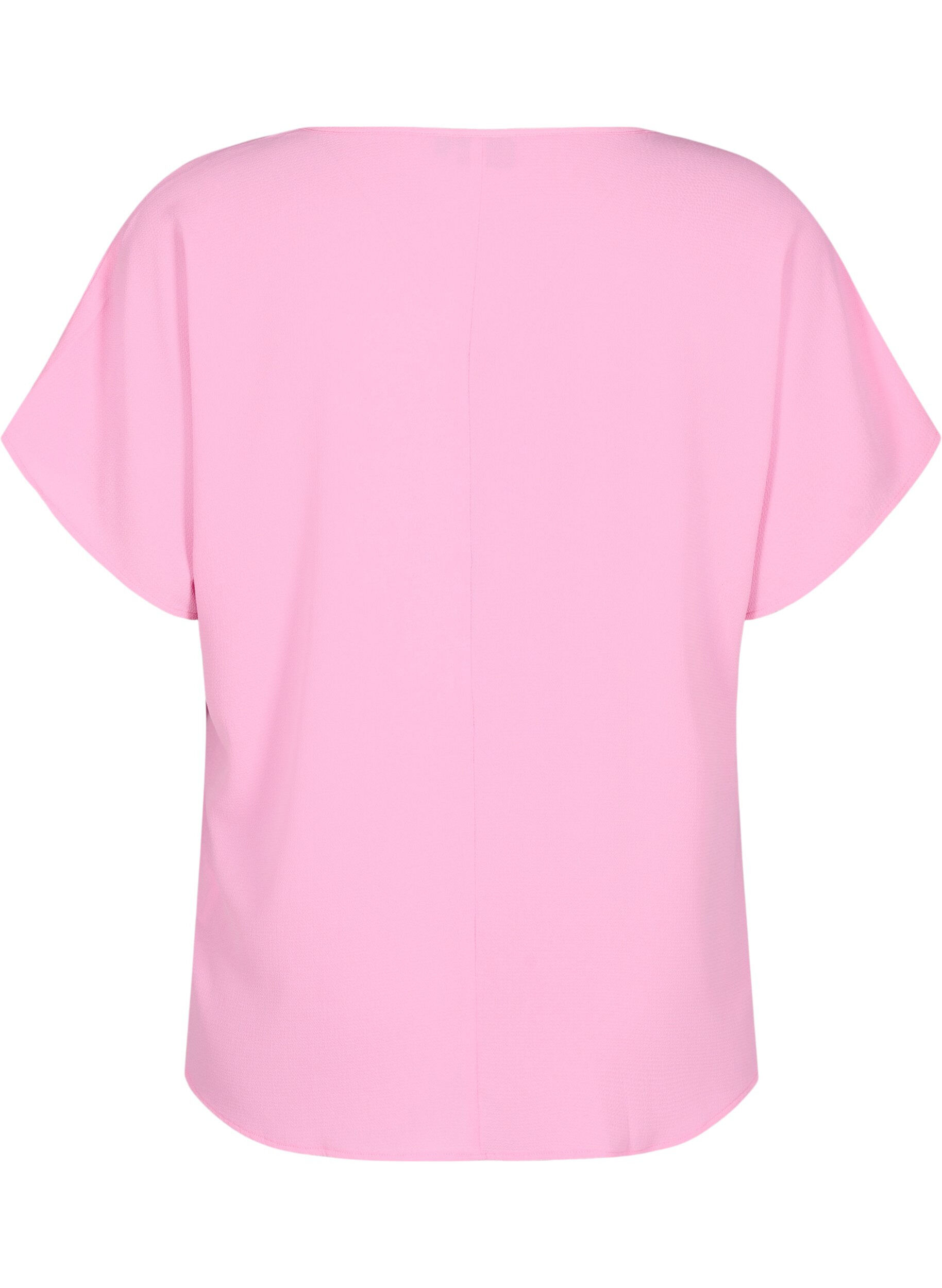 ZizziBluse med korte &aelig;rmer og rund halsudsk&aelig;ring, Lyser&oslash;d, Packshot image number 1