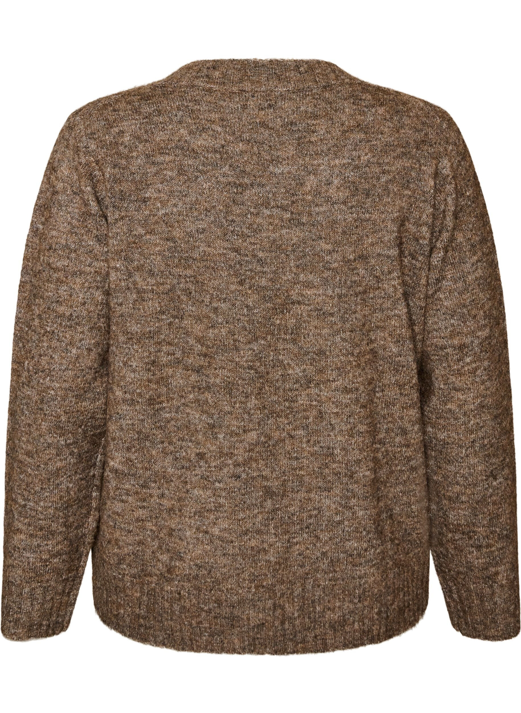 ZizziStriktr&oslash;je med V-hals, Brun, Packshot image number 1