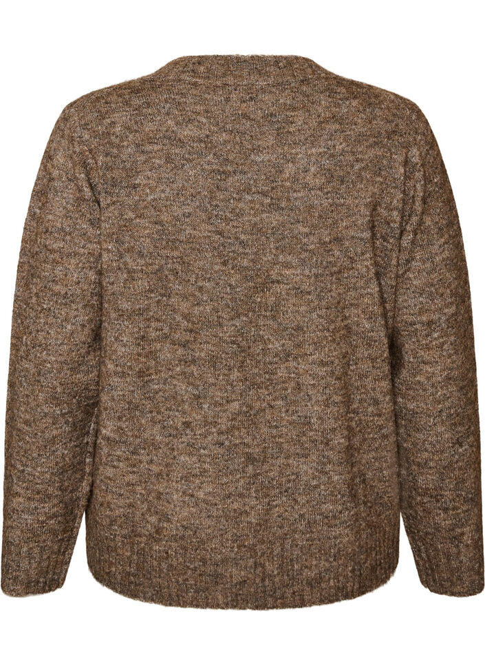 Striktr&oslash;je med V-hals, Brun, Packshot image number 1