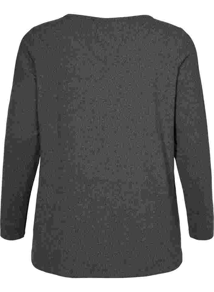 Bluse med similisten og rund hals, Dark Grey Melange, Packshot image number 1
