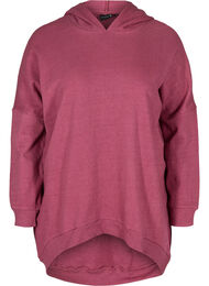 Bomulds sweatshirt med hætte og high-low, Violet Quartz