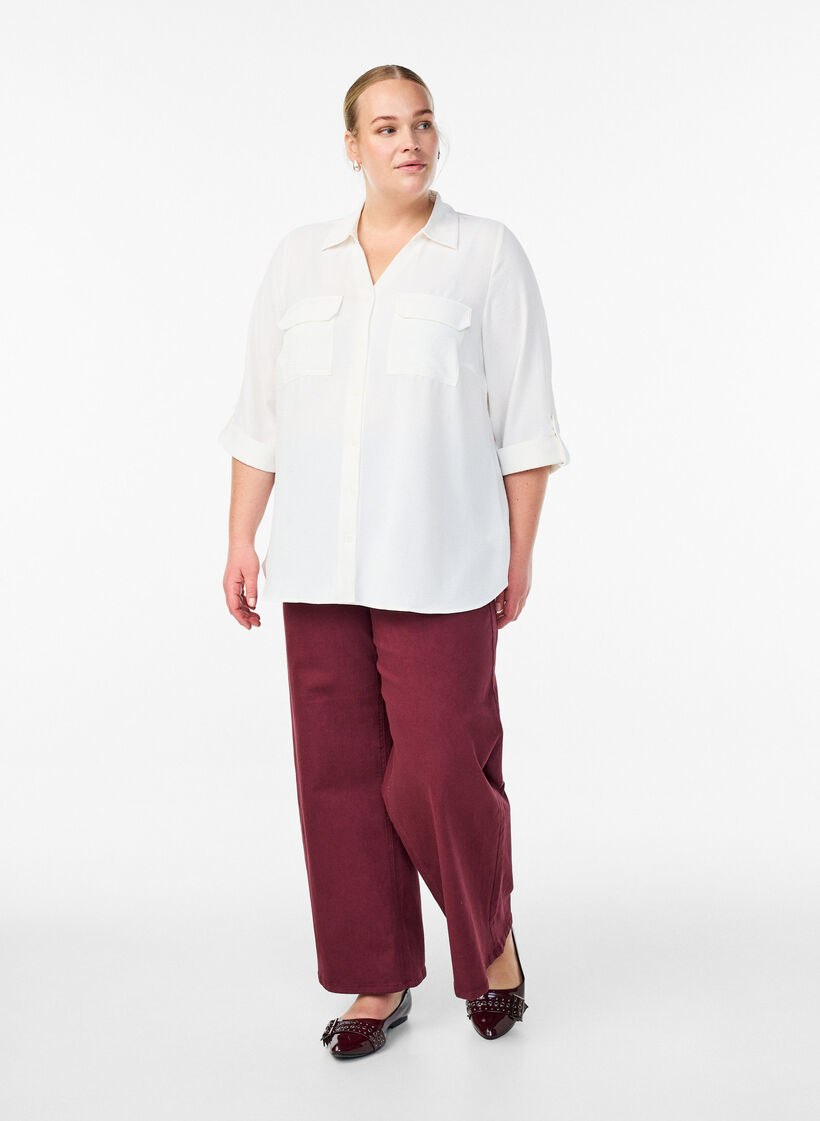 Skjorte med brystlommer og 3/4 &aelig;rmer, Vanilla, Model image number 1
