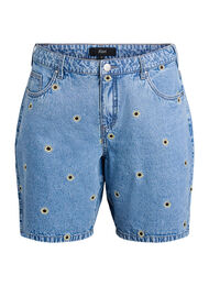 Denim shorts med broderede blomster, Bl&aring;