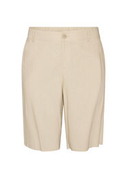 Bermudashorts i h&oslash;r og viskose med h&oslash;j talje, Beige