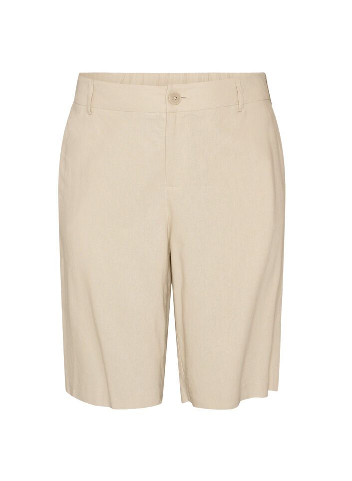 Bermudashorts i h&oslash;r og viskose med h&oslash;j talje, Beige, Packshot image number 0