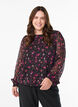 Blomstret chiffonbluse med transparente &aelig;rmer, Sort, Model image number 0