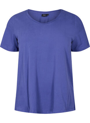 Ensfarvet basis t-shirt i bomuld, Deep Cobalt, Packshot image number 0