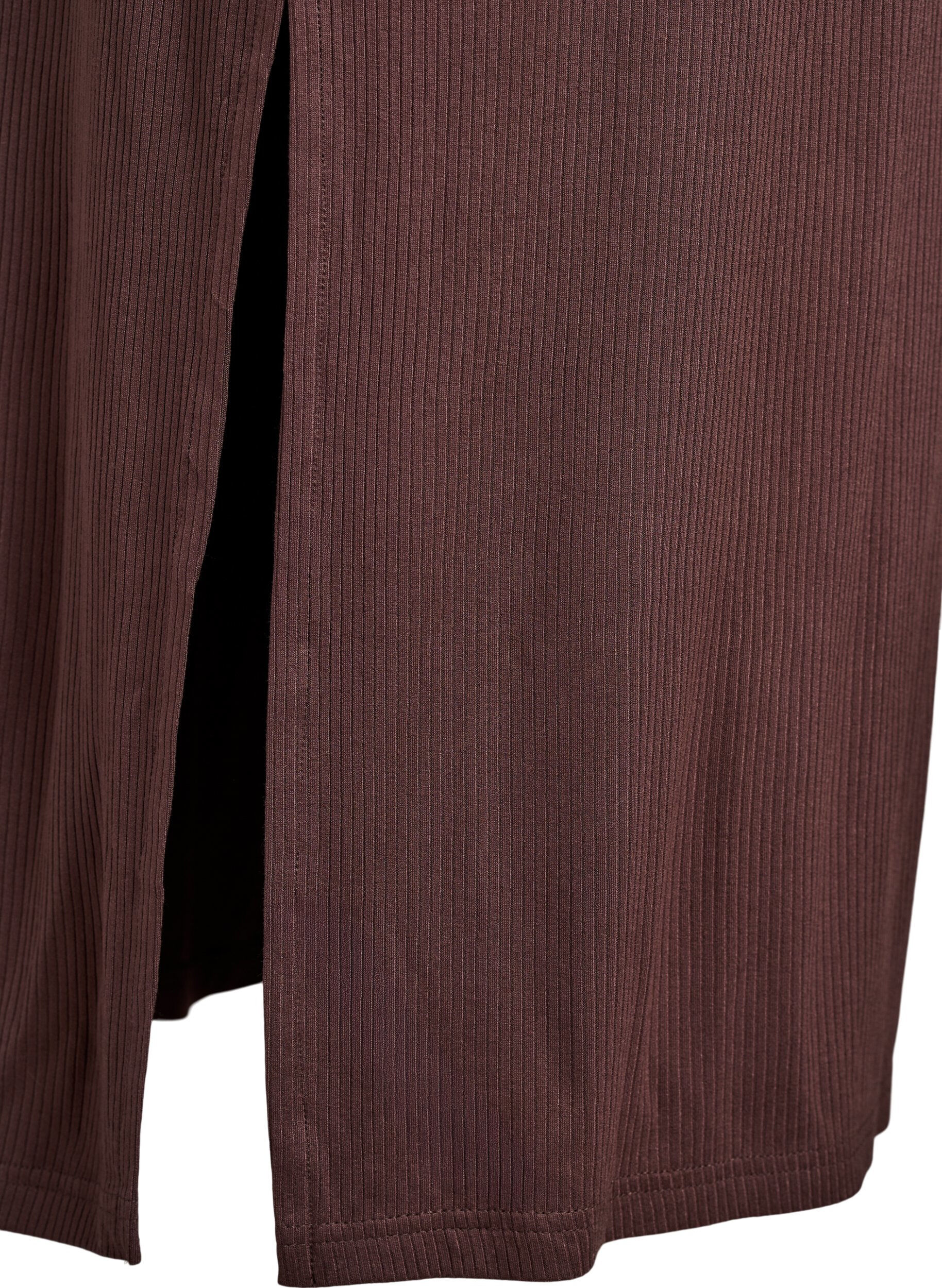 Zizzi &AElig;rmel&oslash;s ribkjole i viskose, Brun, Packshot image number 3