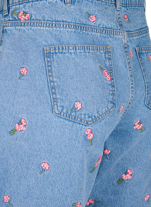 Denim shorts med broderede blomster, Light Blue AOP, Packshot image number 3