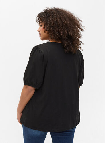 Bomulds t-shirt med 2/4 ærmer, Black, Model image number 1