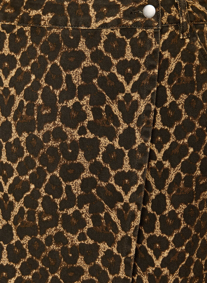 Kort denimnederdel med leopardprint og A-snit, Brun, Packshot image number 2