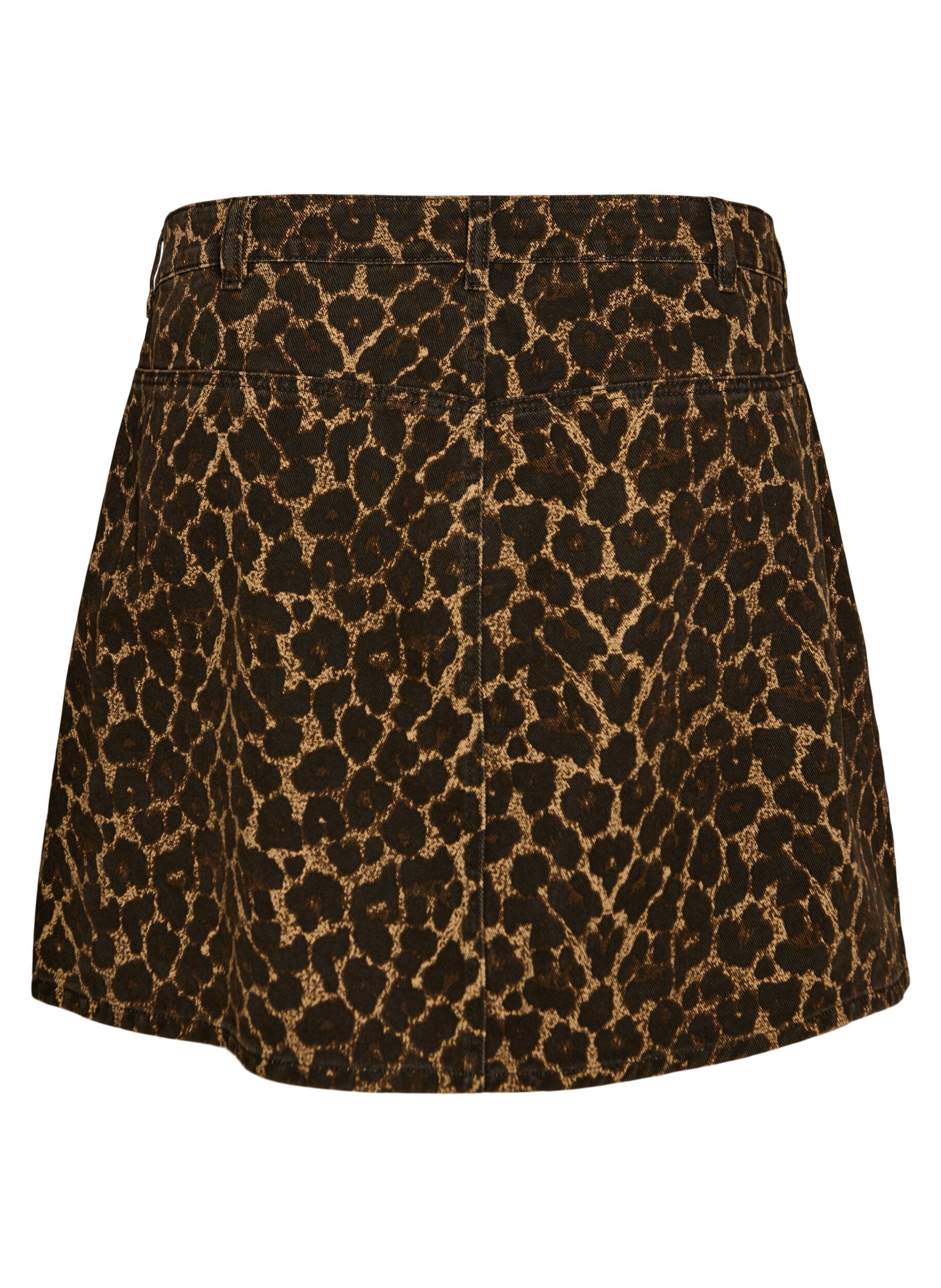 Zizzi Kort denimnederdel med leopardprint og A-snit, Brun, Packshot image number 1