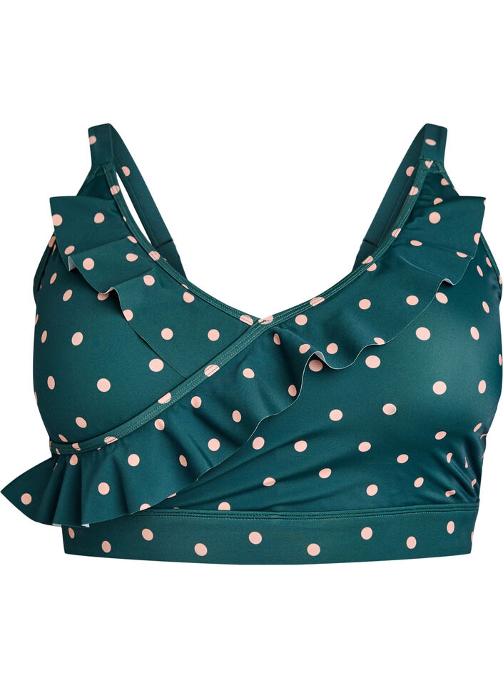 Bikini bh med prikker og fl&aelig;sedetaljer, Gr&oslash;n, Packshot image number 0
