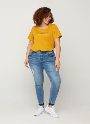 Økologisk bomulds t-shirt med a-form og tryk, Harvest Gold, Model image number 2