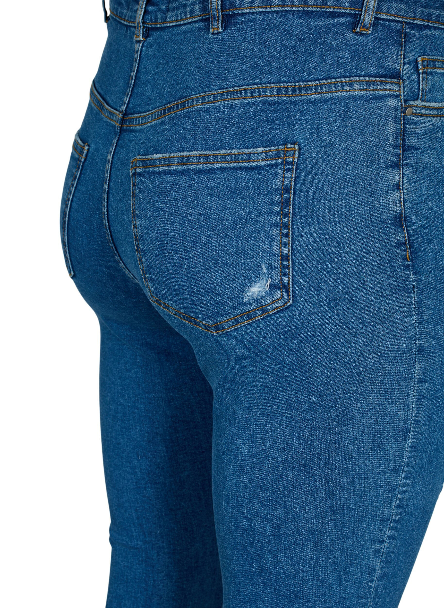 Zizzi T&aelig;tsiddende jeans med sliddetaljer, Blue denim, Packshot image number 3