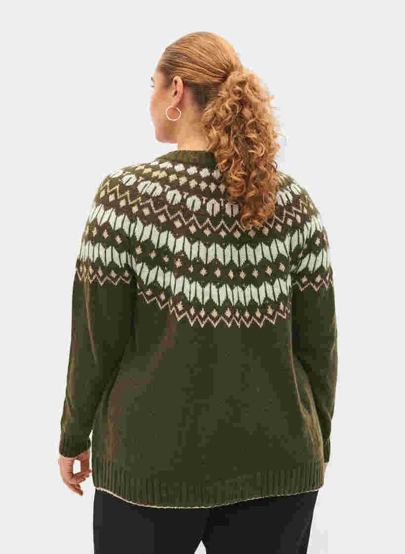 Mønstret strik cardigan med uld, Forest Night Comb, Model image number 1