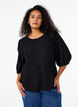Bluse med tekstur og 3/4 &aelig;rmer, Sort, Model image number 0