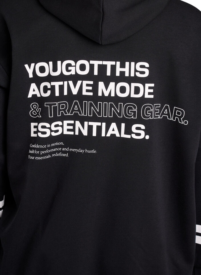 Lang sweat cardigan med printdetaljer, Sort, Packshot image number 3