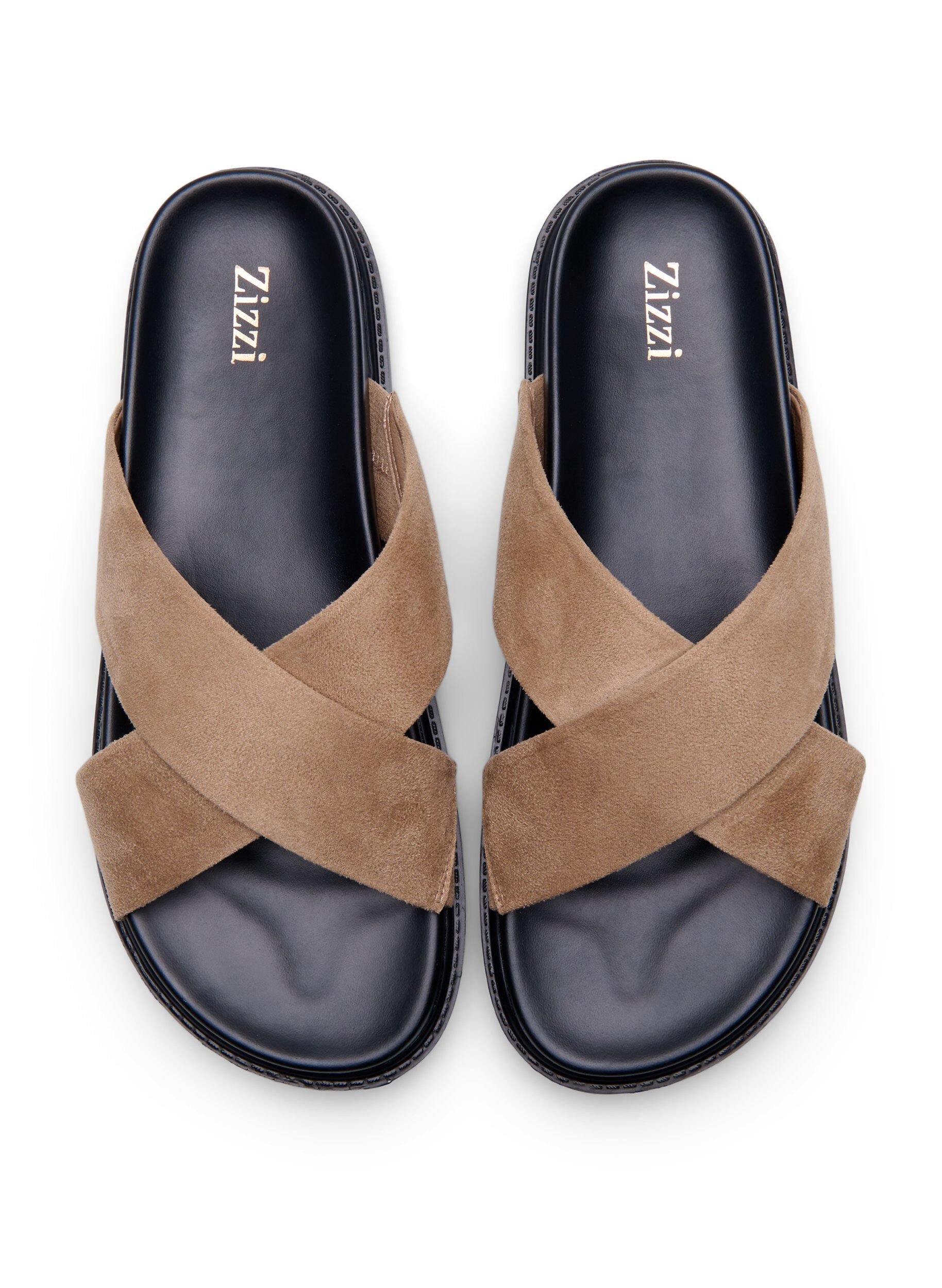 Zizzi Wide fit - Sandal i imiteret ruskind med krydsremme, Woodsmoke, Packshot image number 2