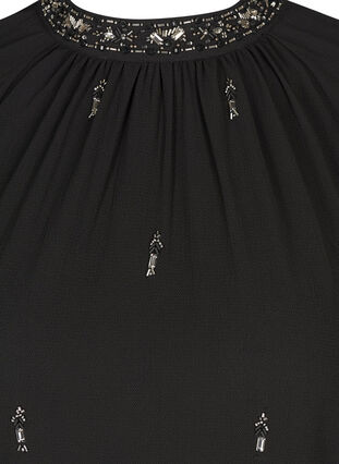 Langærmet kjole med perler og smock, Black, Packshot image number 2