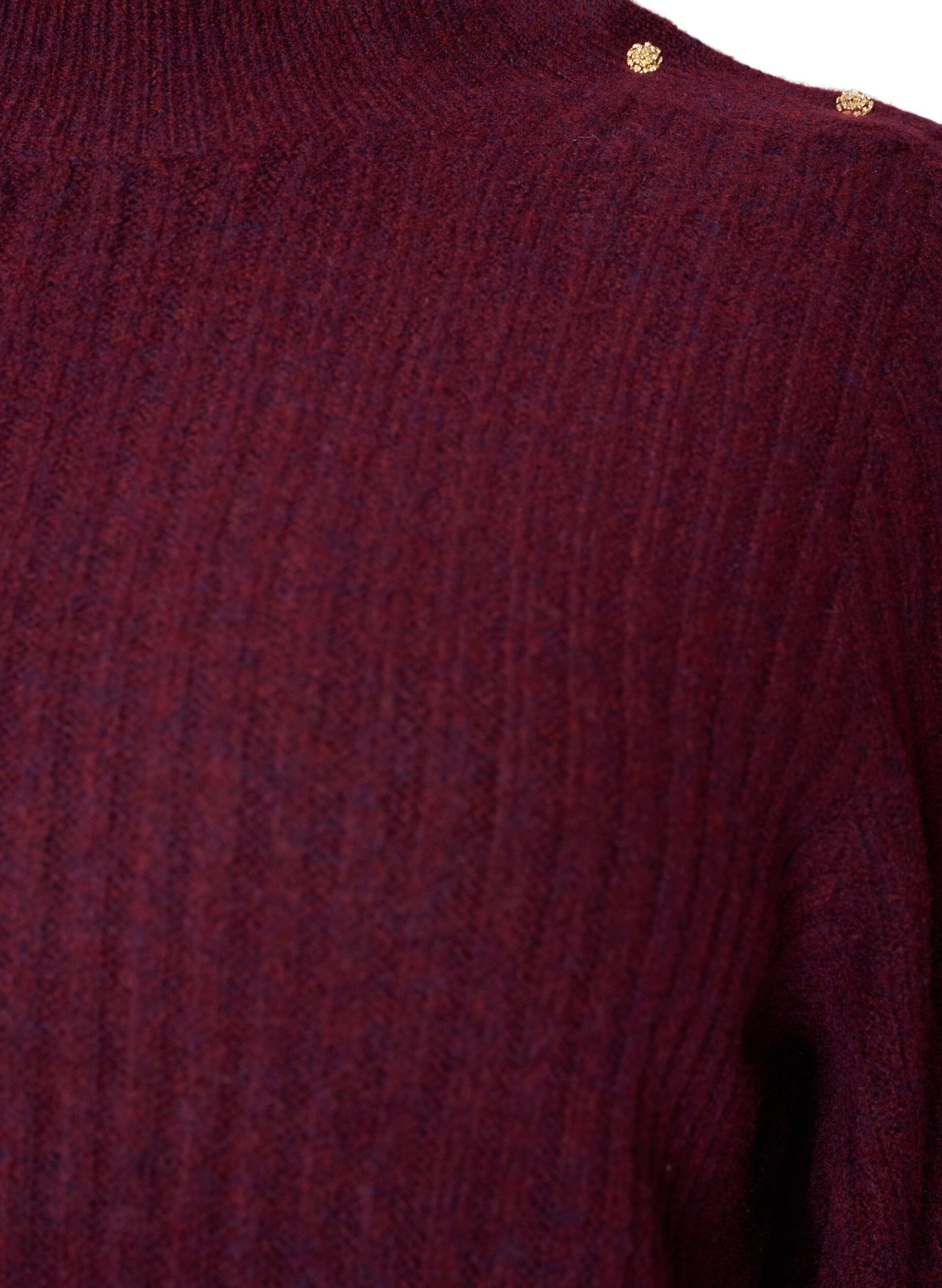 ZizziRibstrikket sweater med ballon&aelig;rmer og knapper, M&oslash;rk Bordeaux, Packshot image number 2
