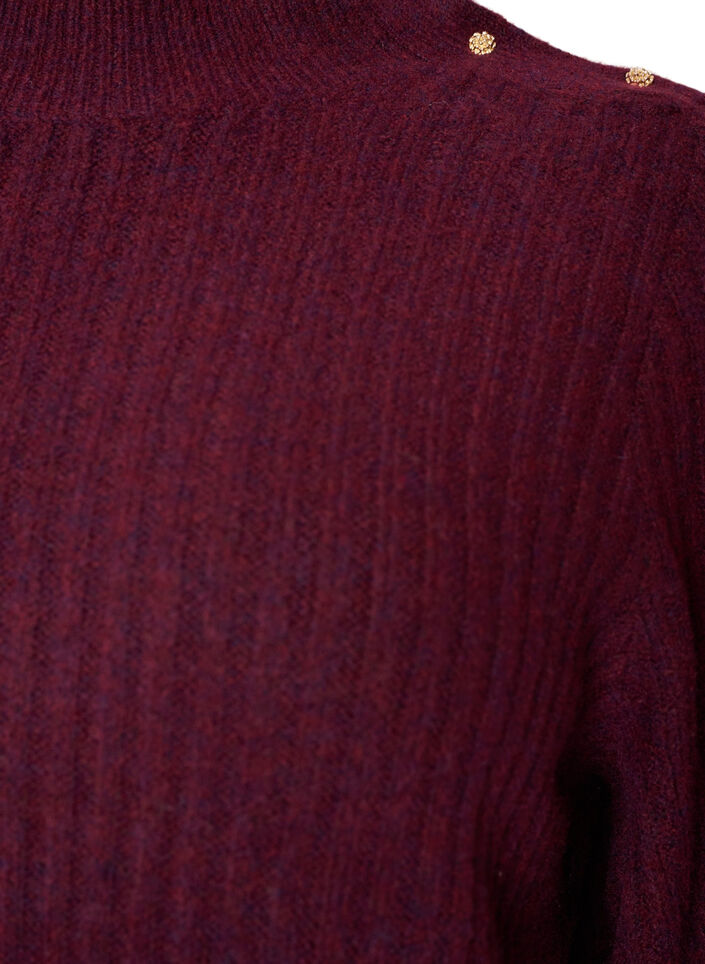 Ribstrikket sweater med ballon&aelig;rmer og knapper, M&oslash;rk Bordeaux, Packshot image number 2