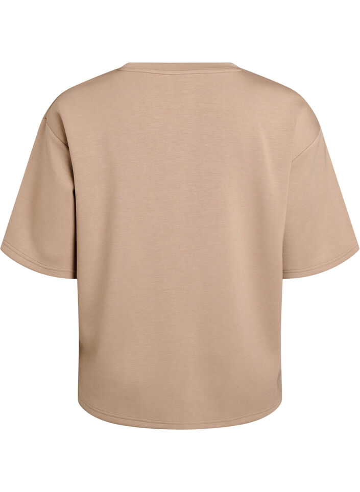 L&oslash;s t-shirt med 1/2-&aelig;rmer, Beige, Packshot image number 1