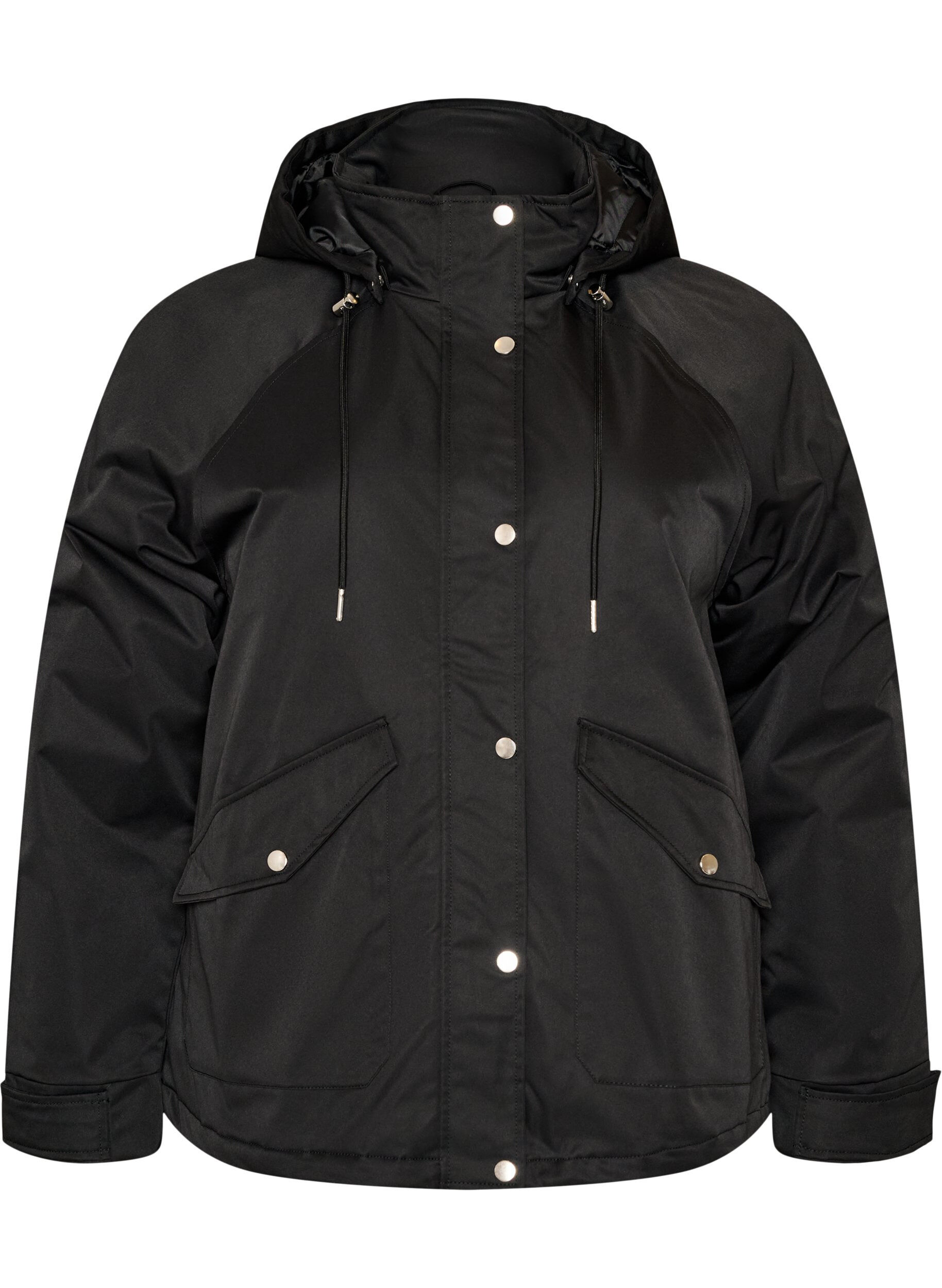 ZizziVatteret parka med aftagelig h&aelig;tte, Sort, Packshot image number 0