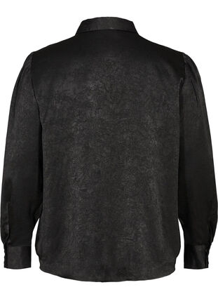 Skjorte med struktur og lange pufærmer, Black, Packshot image number 1